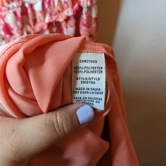 Max Studio Pink Coral White Floral Stretch Waist  Dress Women Medium - Picture 7 of 12